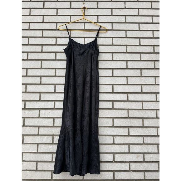19 Cooper Black Floral Jacquard Satin Midi Dress Slip Flare NWT M Cocktail 90s - Picture 9 of 13
